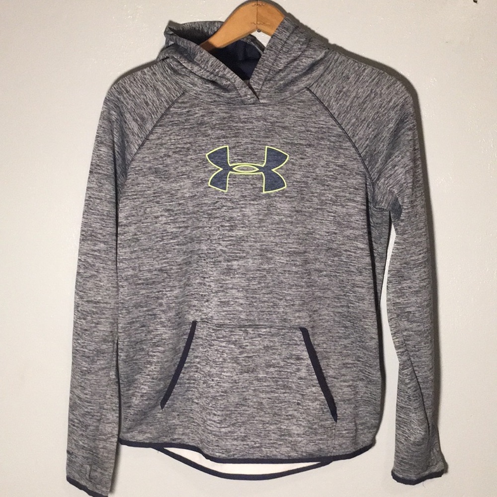 UNDER ARMOUR | Heather Blue ColdGear Storm Lime Green Logo Hoodie size S Gym